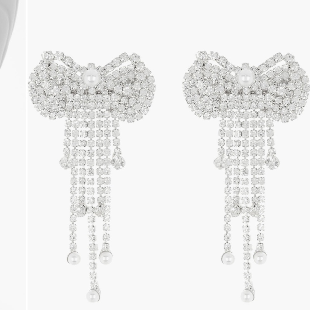 Tasha silver Crystal Imitation Pearl Fringe Bow
Earrings NWT